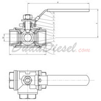 3-way ball valve drawing
