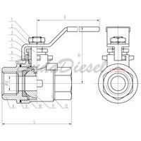 2-Piece Ball Valve Drawing with Dimensions