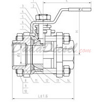 3-Piece Ball Valve Drawing with Dimensions