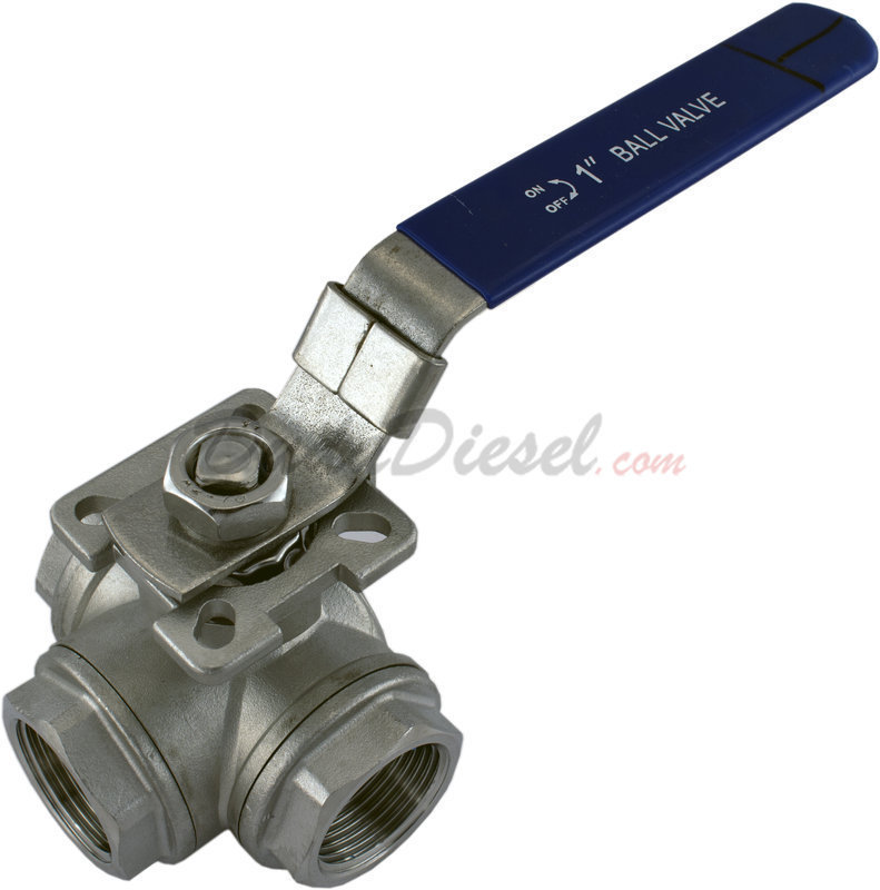 1000PSI NPT L Port With Mounting Pad 304 Ball Valve 1/2 3-Way Stainless Steel 