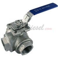 1-1/2" NPT 3-Way 304 Stainless Steel Ball Valve WOG1000