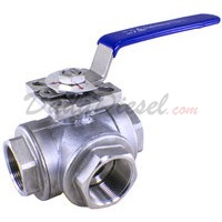 1-1/2"" NPT 3-Way 304 Stainless Steel Ball Valve WOG200